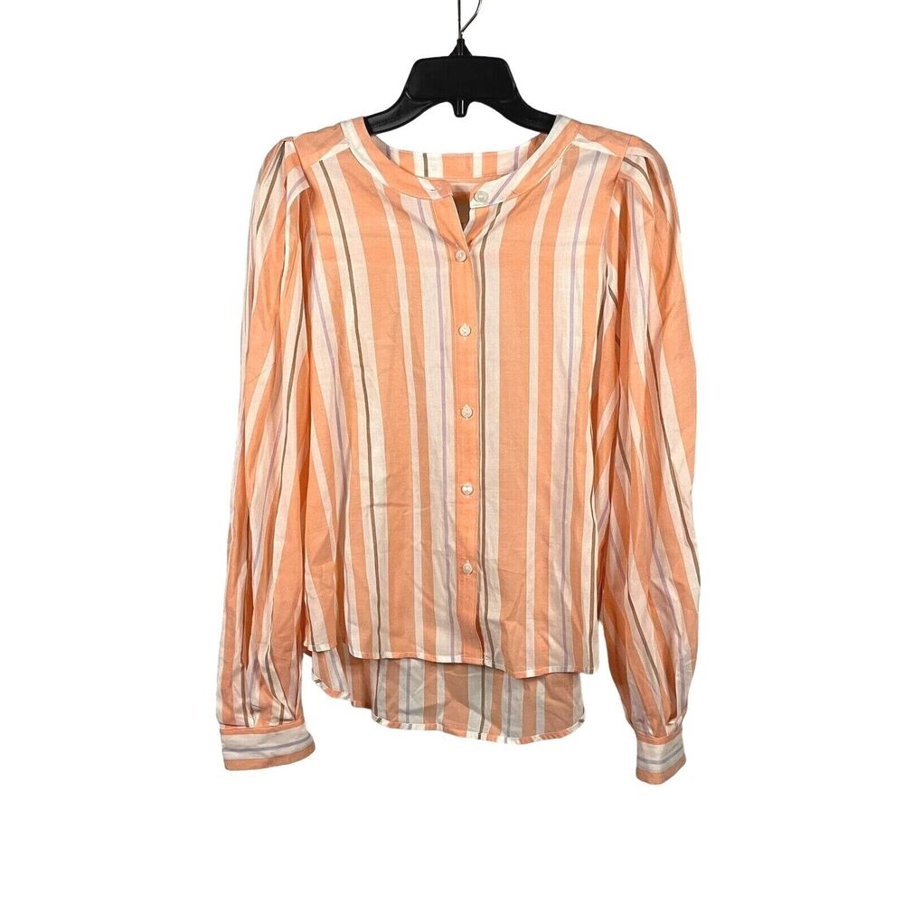 A New Day Womens S Button Up Blouse Striped Long Sleeve Femme Lightweight Coral